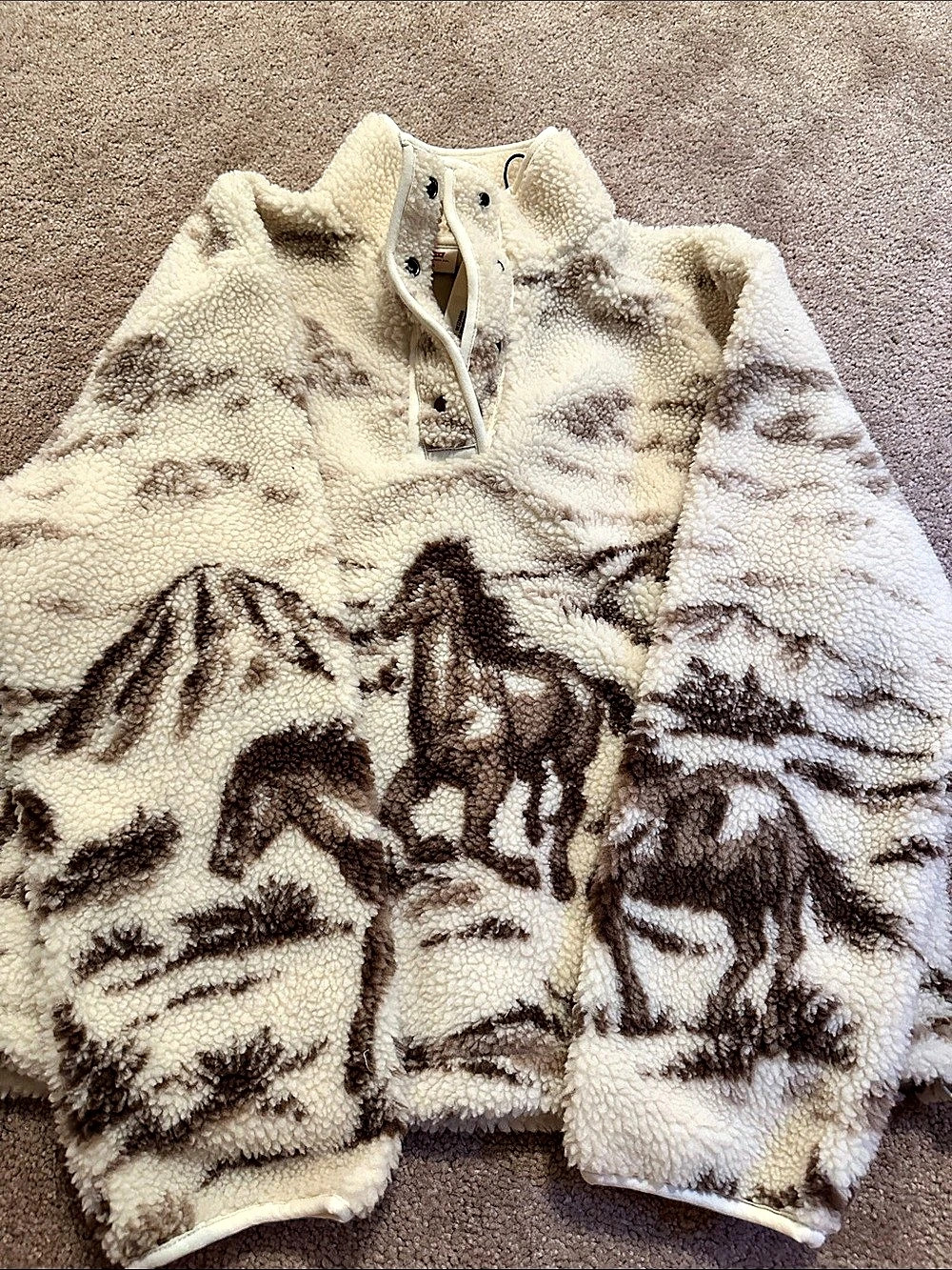 Levi’s FP Movement Mountain High Printed Half-Zip Fleece Cream & Brown size XS
